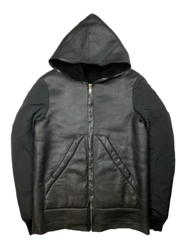 Shearling-Lined Leather Hoodie